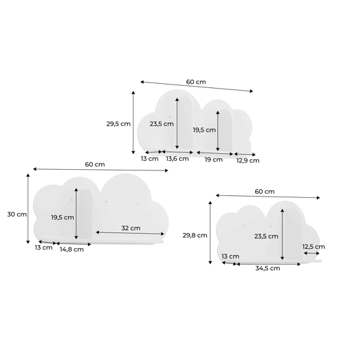 Prateleiras de parede em nuvem para quarto de criança, set de 3, Nephos, Rosa, 34.5x12x23.5 cm Prateleiras de parede em nuvem para quarto de criança, set de 3, Nephos, Rosa, 34.5x12x23.5 cm