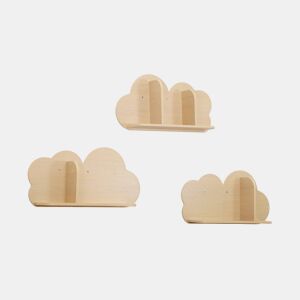 Prateleiras de parede em nuvem para quarto de criança, set de 3, Nephos, Natural, 34.5x12x23.5 cm