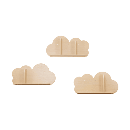 Prateleiras de parede em nuvem para quarto de criança, set de 3, Nephos, Natural, 34.5x12x23.5 cm Prateleiras de parede em nuvem para quarto de criança, set de 3, Nephos, Natural, 34.5x12x23.5 cm