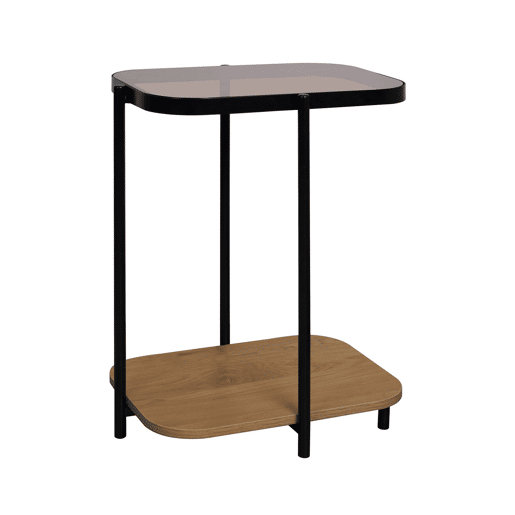 Mesa de apoio para sofá em metal preto vintage com tampo de vidro, Smooky, Natural, 48.8x37x60 cm