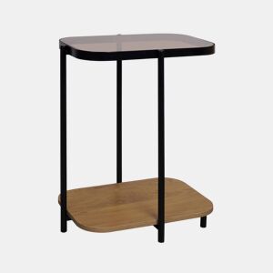 Mesa de apoio para sofá em metal preto vintage com tampo de vidro, Smooky, Natural, 48.8x37x60 cm