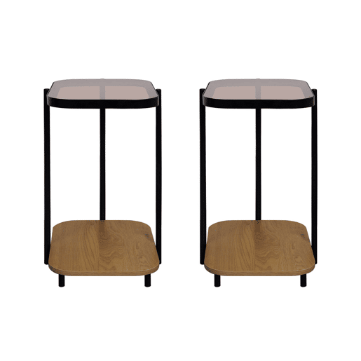 Mesa de apoio para sofá de metal preto vintage, set de 2, Smooky, Natural, 48.8x37x60 cm