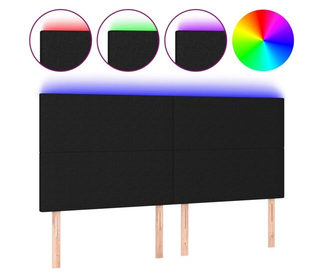 Cabecero con luces led tela negro 200x5x118/128 cm