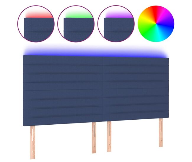 Cabecero con luces led tela azul 160x5x118/128 cm