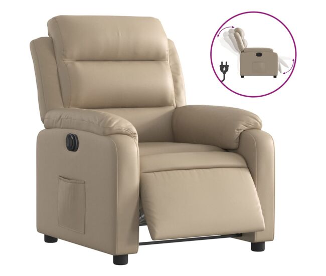 Vidaxl sillón reclinable eléctrico de cuero sintético color capuchino