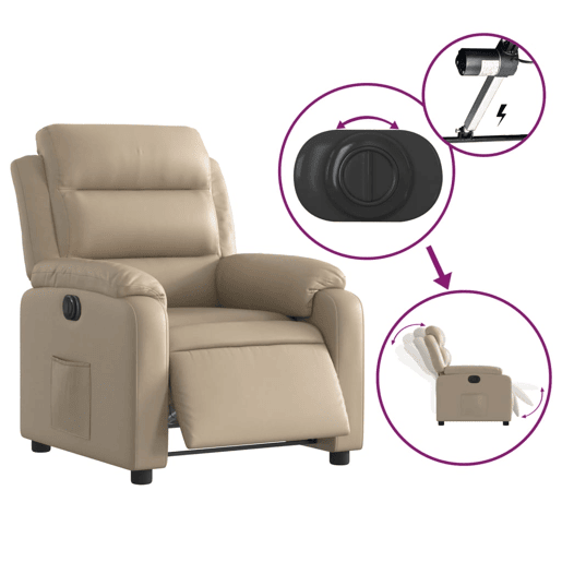 vidaXL Poltrona reclinável elétrica couro artificial cor cappuccino