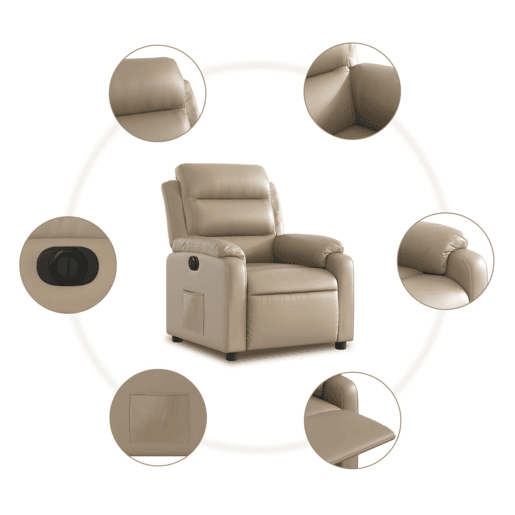 vidaXL Poltrona reclinável elétrica couro artificial cor cappuccino
