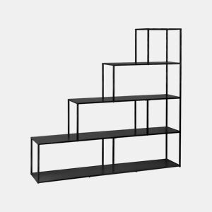 Estante de metal preto em forma de escada, 4 níveis, Industrielle, Preto, 160x30x157 cm