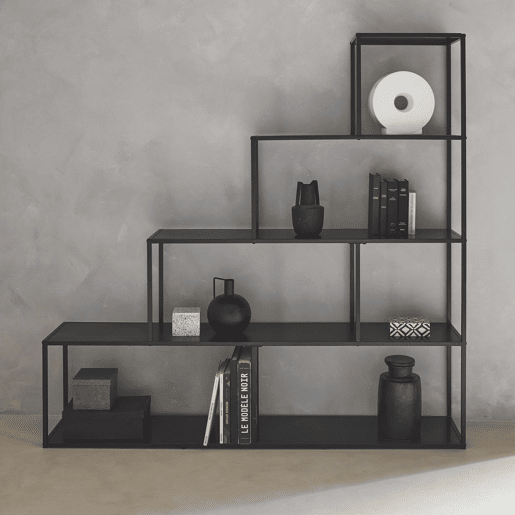 Estante de metal preto em forma de escada, 4 níveis, Industrielle, Preto, 160x30x157 cm