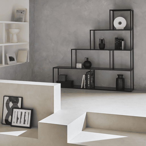 Estante de metal preto em forma de escada, 4 níveis, Industrielle, Preto, 160x30x157 cm