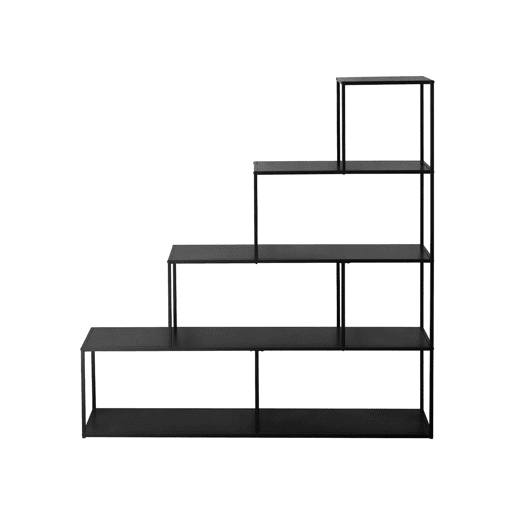 Estante de metal preto em forma de escada, 4 níveis, Industrielle, Preto, 160x30x157 cm