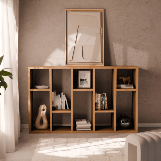 Estante assimétrica de 5 níveis com 10 compartimentos, Basiks, Manguier, 111.2x39x190 cm Estante assimétrica de 5 níveis com 10 compartimentos, Basiks, Manguier, 111.2x39x190 cm