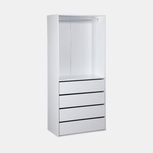 Módulo de roupeiro com 4 gavetas e 1 espaço para pendurar, Modulo, Branco, 80x45x180 cm