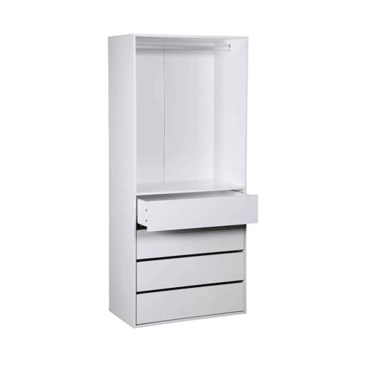 Módulo de roupeiro com 4 gavetas e 1 espaço para pendurar, Modulo, Branco, 80x45x180 cm