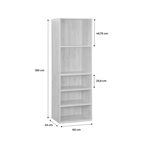 Módulo de roupeiro com 5 prateleiras, Modulo, Branco, 60x45x180 cm Módulo de roupeiro com 5 prateleiras, Modulo, Branco, 60x45x180 cm