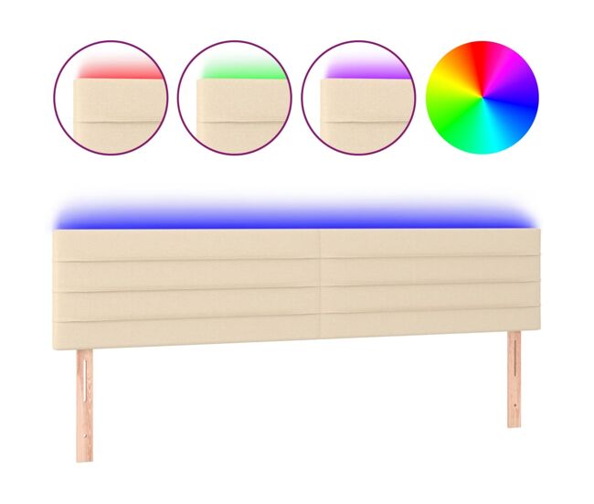 Cabecero con led de tela color crema 200x5x78/88 cm