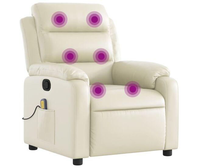 Vidaxl sillón reclinable de masaje cuero sintético crema
