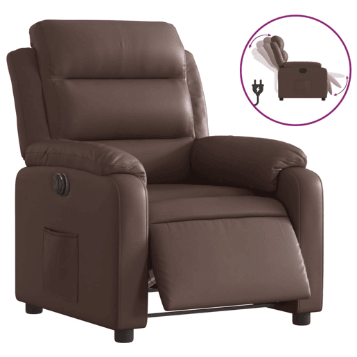 vidaXL Poltrona reclinável elétrica couro artificial castanho vidaXL Poltrona reclinável elétrica couro artificial castanho