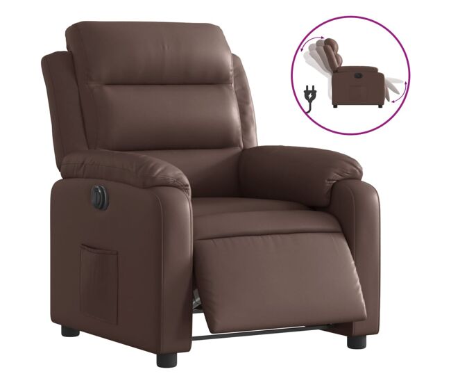 Vidaxl sillón reclinable eléctrico de cuero sintético marrón
