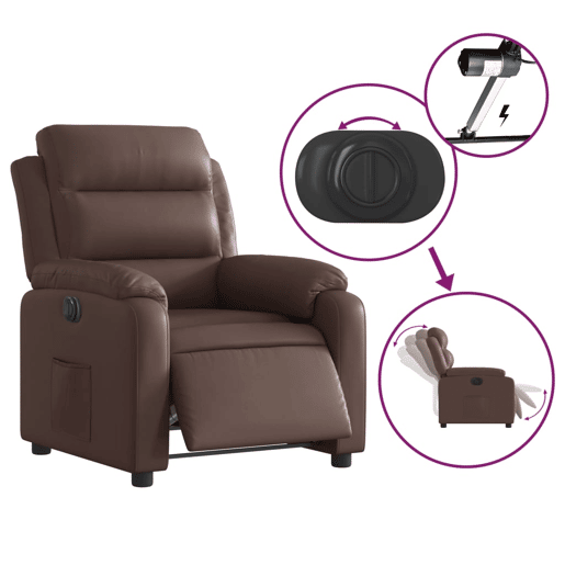 vidaXL Poltrona reclinável elétrica couro artificial castanho vidaXL Poltrona reclinável elétrica couro artificial castanho