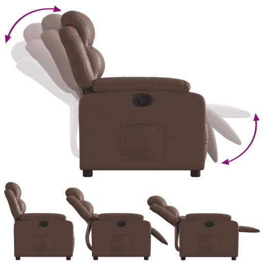 vidaXL Poltrona reclinável elétrica couro artificial castanho vidaXL Poltrona reclinável elétrica couro artificial castanho