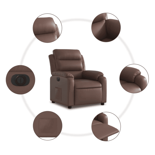 vidaXL Poltrona reclinável elétrica couro artificial castanho vidaXL Poltrona reclinável elétrica couro artificial castanho