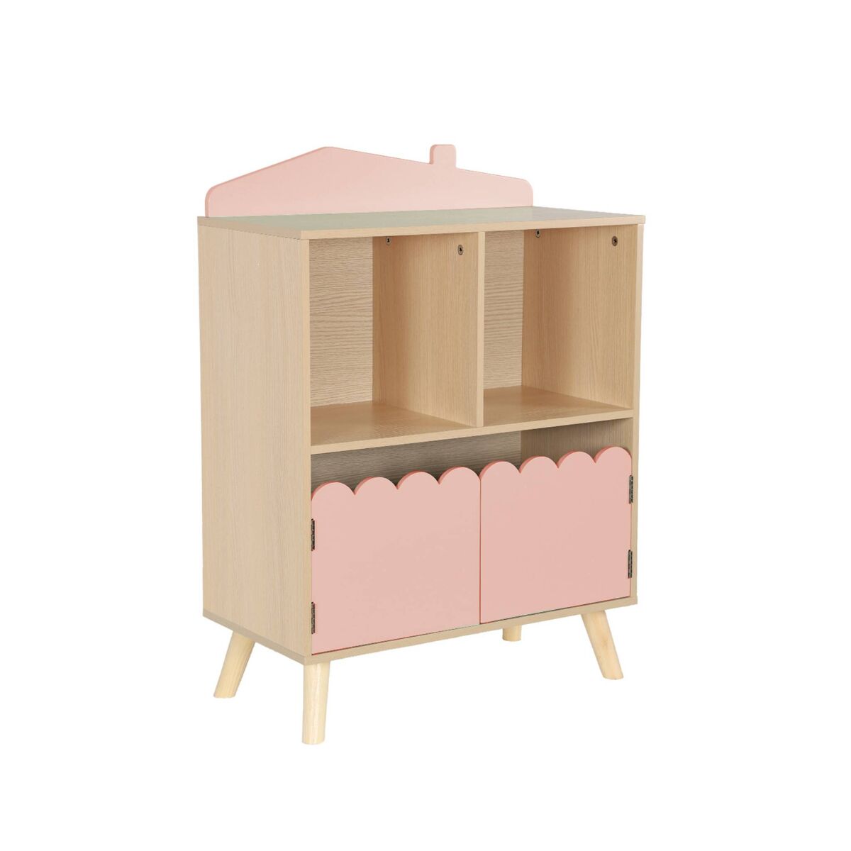 Librería infantil de 2 estantes y 2 puertas, azur, rosa, 60x30x82 cm
