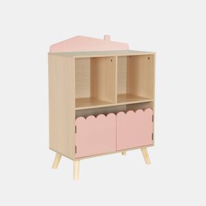 Estante de 2 prateleiras e 2 portas para crianças, Azur, Rosa, 60x30x82 cm