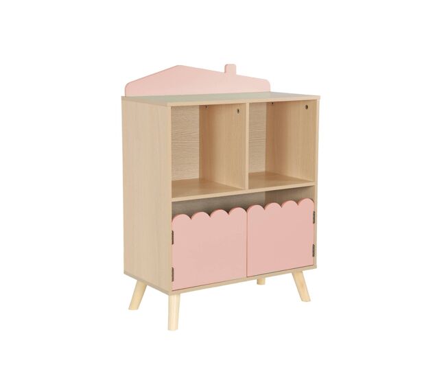 Librería infantil de 2 estantes y 2 puertas, azur, rosa, 60x30x82 cm