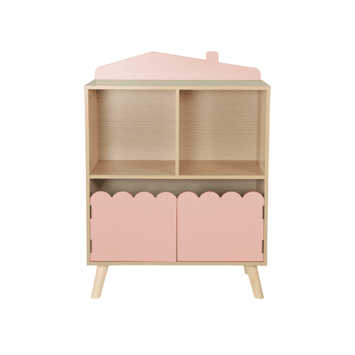 Estante de 2 prateleiras e 2 portas para crianças, Azur, Rosa, 60x30x82 cm