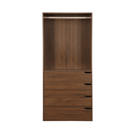 Módulo de roupeiro com 4 gavetas e 1 espaço para pendurar, Modulo, Madeira de nogueira, 80x45x180 cm