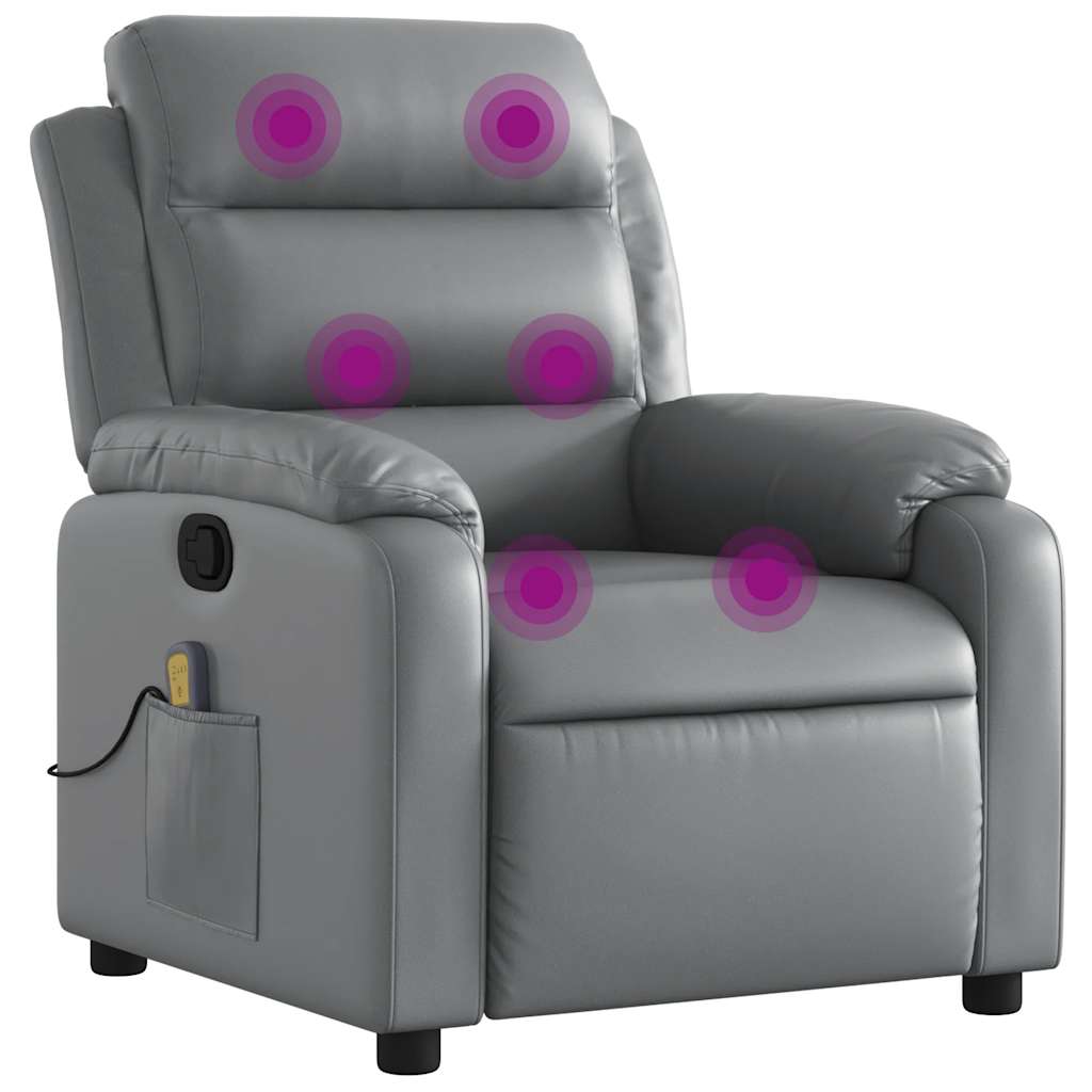 Vidaxl sillón de masaje reclinable cuero sintético gris