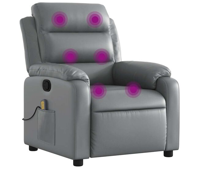 Vidaxl sillón de masaje reclinable cuero sintético gris