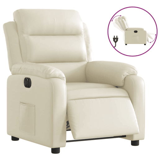vidaXL Poltrona reclinável elétrica couro artificial cor creme vidaXL Poltrona reclinável elétrica couro artificial cor creme