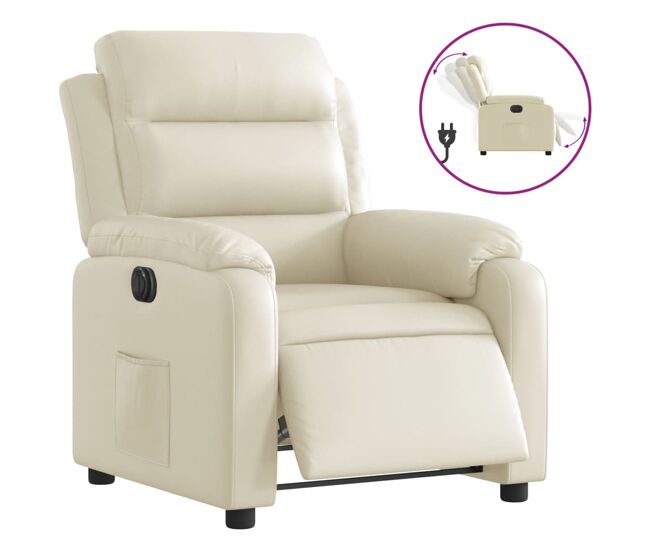 Vidaxl sillón reclinable eléctrico de cuero sintético crema