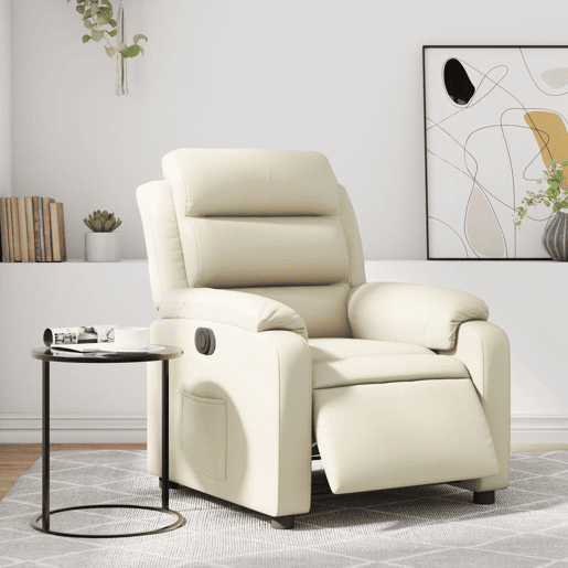 vidaXL Poltrona reclinável elétrica couro artificial cor creme vidaXL Poltrona reclinável elétrica couro artificial cor creme