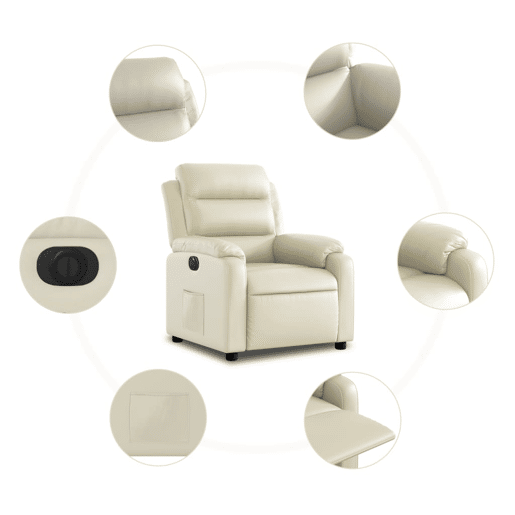 vidaXL Poltrona reclinável elétrica couro artificial cor creme vidaXL Poltrona reclinável elétrica couro artificial cor creme