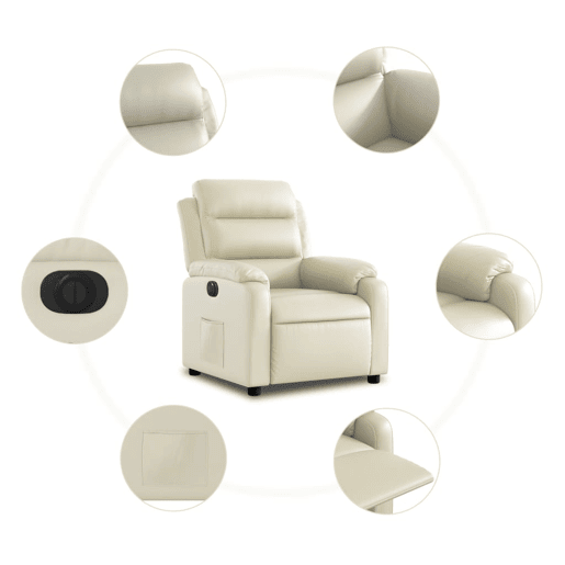 vidaXL Poltrona reclinável elétrica couro artificial cor creme vidaXL Poltrona reclinável elétrica couro artificial cor creme