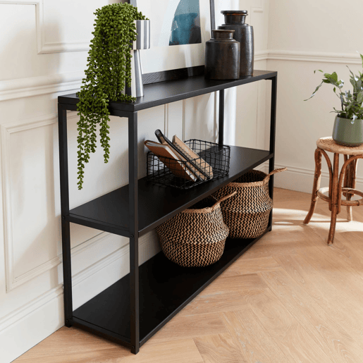 Estante industrial em metal preto, 3 prateleiras, 120cm, Industrielle, Preto, 120x30x80 cm