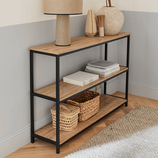 Estante industrial com efeito de metal e madeira, 120cm, Loft, Preto, 120x30x80 cm