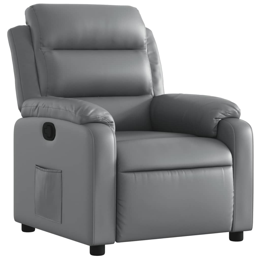Vidaxl sillón reclinable de cuero sintético gris
