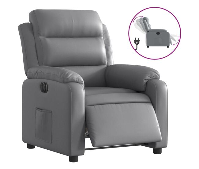 Vidaxl sillón reclinable eléctrico de cuero sintético gris