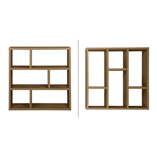 Estante assimétrica de 3 níveis com 6 compartimentos, Basiks, Manguier, 111.2x39x115.2 cm