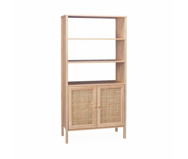 Estantería efecto madera y caña con 4 niveles natural - 46x39.5x55 cm