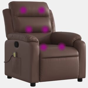 vidaXL Poltrona de massagens reclinável couro artificial castanho