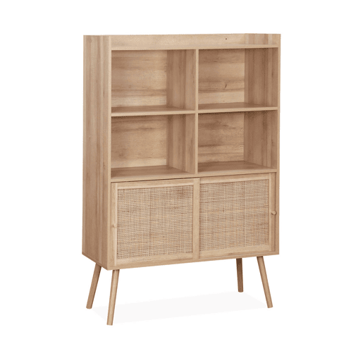 Estante com efeito de madeira e cana de 5 prateleiras, Boheme, Natural, 100x40x152 cm