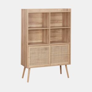 Estante com efeito de madeira e cana de 5 prateleiras, Boheme, Natural, 100x40x152 cm