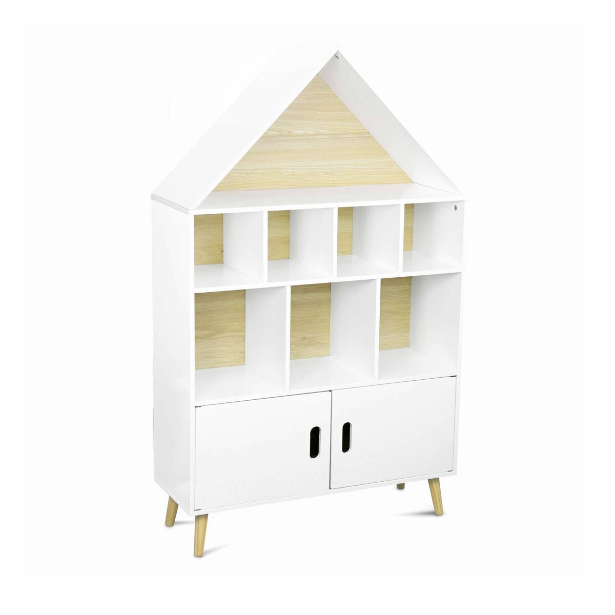 Librería infantil de madera con 8 compartimentos y 2 puertas