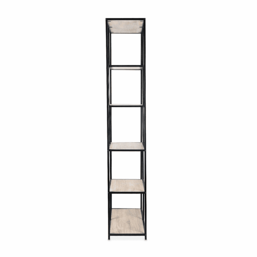 Estante com efeito de metal e madeira, 6 níveis, Loft, Preto, 77x33x185 cm