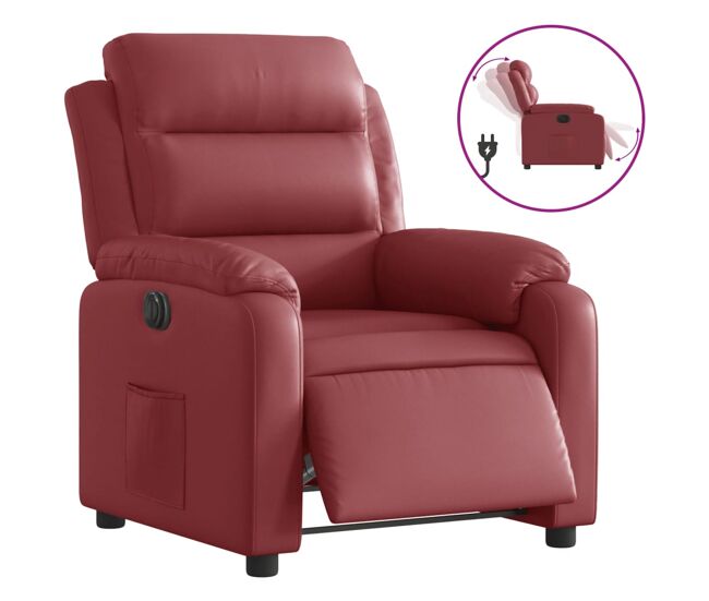 Vidaxl sillón reclinable eléctrico de cuero sintético rojo tinto